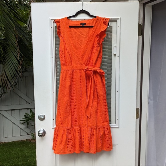 J. Crew Dresses & Skirts - J.Crew orange eyelet cotton wrap tiered dress, size 6